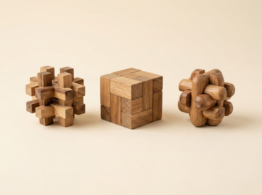 Trois casse-tête en bois
