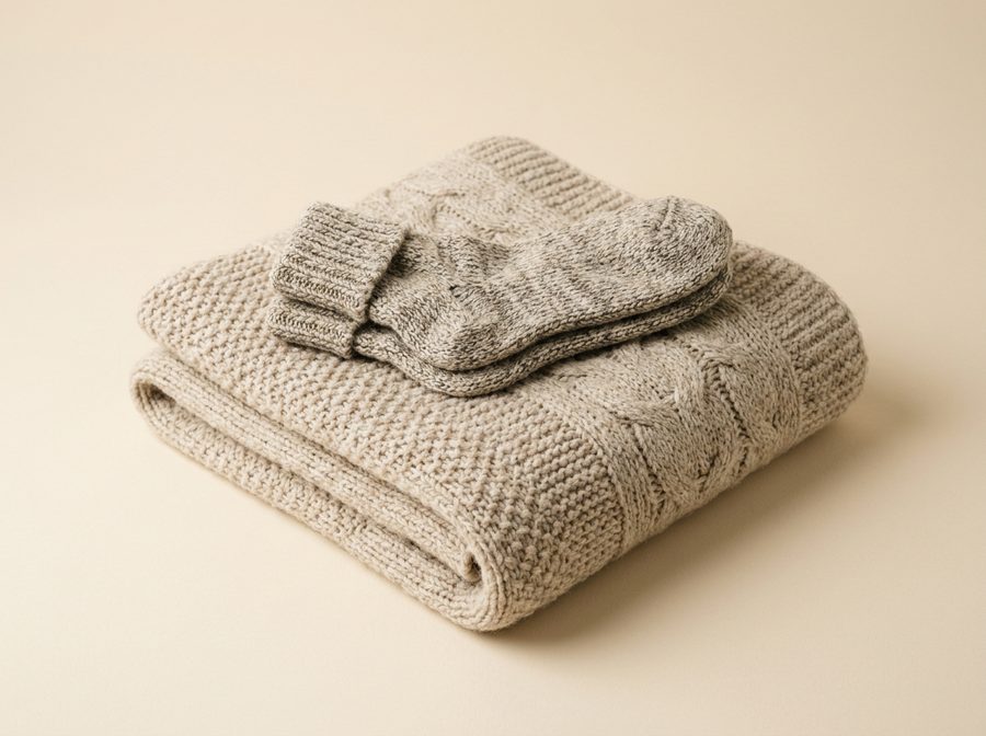 Plaid plié et chaussettes en laine